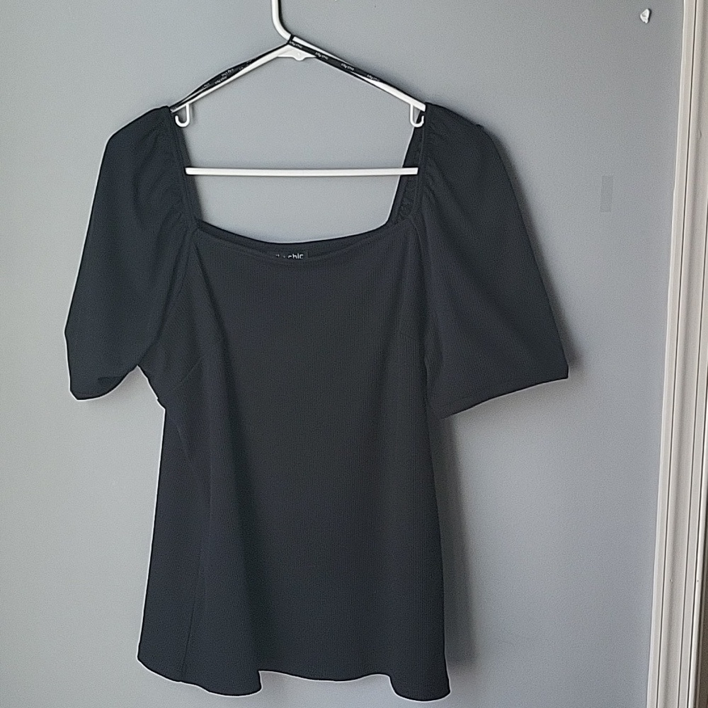 City Chic black ribbed knit short sleeve top